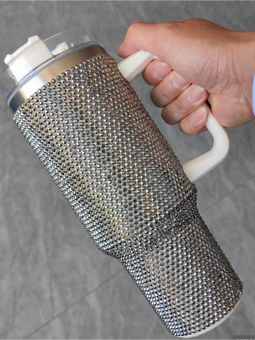 Crystal-Embellished Travel Tumbler - Silver